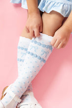 Load image into Gallery viewer, Blue Bow Scalloped Knee Socks
