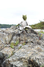 Load image into Gallery viewer, Fern the Frog- Heirloom Wool Doll in Island Cardigan with Flax Linen