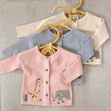Load image into Gallery viewer, Organic Cotton Animal Safari Embroidered Baby Cardigan