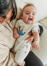 Load image into Gallery viewer, Whale & Bird Embroidered Knit Baby Romper (Organic Cotton)