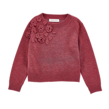 Load image into Gallery viewer, Red sweater with floral embellishments on a white background