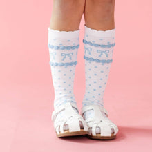 Load image into Gallery viewer, Blue Bow Scalloped Knee Socks
