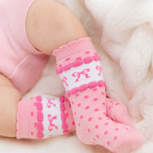 Load image into Gallery viewer, Pink Bow Scalloped Knee Socks