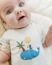 Load image into Gallery viewer, Whale & Bird Embroidered Knit Baby Romper (Organic Cotton)