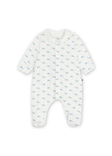Load image into Gallery viewer, Baby Boy Velour Front Snap Whale Footie with Collar