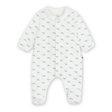 Load image into Gallery viewer, White baby footie with blue whales