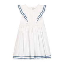 Load image into Gallery viewer, White Ruffle Sleeve Dress with Blue Embroidery