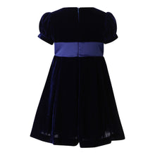 Load image into Gallery viewer, Crushed Velvet Bow Dress - Navy
