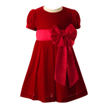 Load image into Gallery viewer, Crushed Velvet Bow Dress - Red