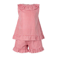 Load image into Gallery viewer, Red Gingham Frill Top and Shorts
