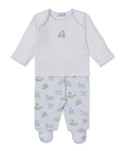Load image into Gallery viewer, Baby outfit with long-sleeve top and safari printed pants on a white background