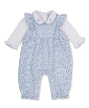 Load image into Gallery viewer, Fall Blooms Blue Jacquard Overall Set