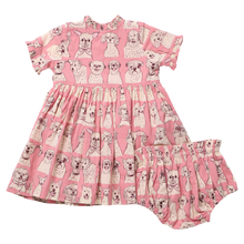 Load image into Gallery viewer, Baby Girls Autumn Dress Set - Pink Sketched Dogs