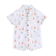 Load image into Gallery viewer, Sailboat Baby Button Romper (Organic Muslin)