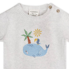Load image into Gallery viewer, Whale & Bird Embroidered Knit Baby Romper (Organic Cotton)