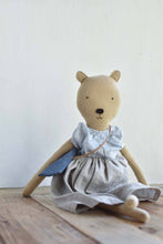 Load image into Gallery viewer, Agatha the Bear — Heirloom Wool Doll in Island Cardigan & Flax Linen Dress