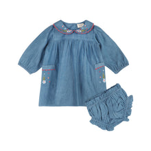 Load image into Gallery viewer, Ida Floral Embroidered Denim Baby Dress & Bloomer