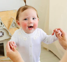 Load image into Gallery viewer, Dove White Knit Floral Embroidered Baby Jumpsuit