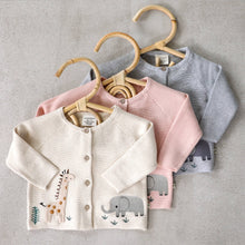 Load image into Gallery viewer, Organic Cotton Animal Safari Embroidered Baby Cardigan