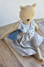 Load image into Gallery viewer, Agatha the Bear — Heirloom Wool Doll in Island Cardigan & Flax Linen Dress