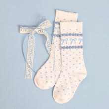 Load image into Gallery viewer, Blue Bow Scalloped Knee Socks