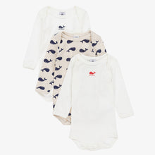 Load image into Gallery viewer, 3-Pack Whale Print Long Sleeve Onesies