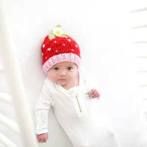 Hand-Knit Cotton Strawberry Baby Hat