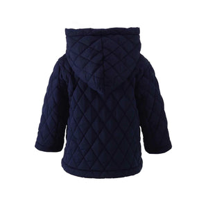 Navy Quilted Hooded Jacket
