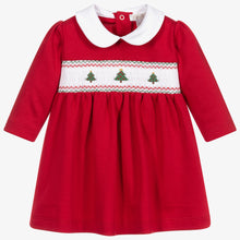 Load image into Gallery viewer, Hand-Smocked Holiday Dress with Christmas Trees