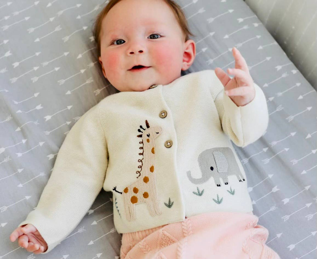 Organic Cotton Animal Safari Embroidered Baby Cardigan