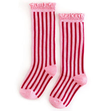 Load image into Gallery viewer, Candy Stripe Lace Top Knee High Socks
