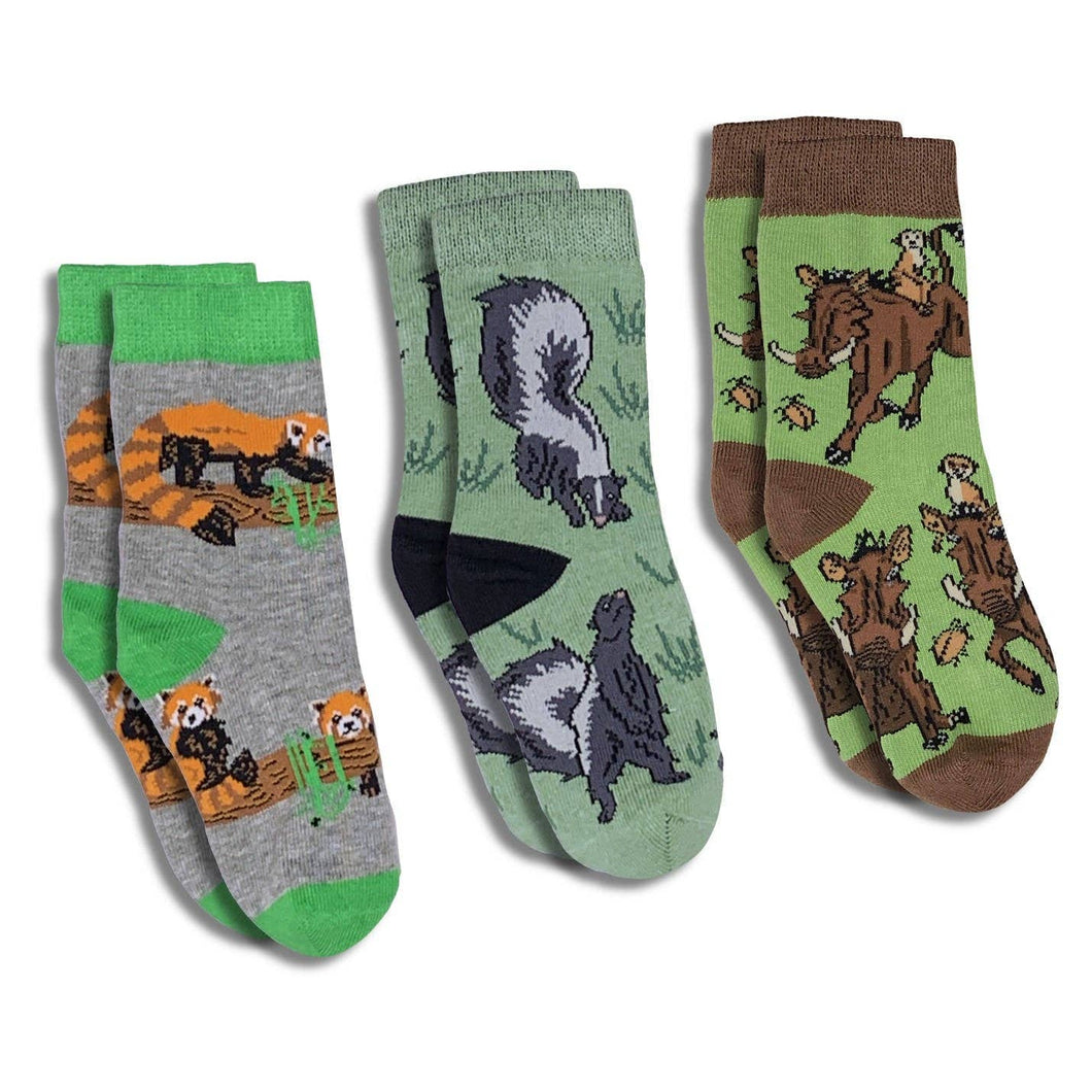 Red Panda, Skunk and Warthogs Kids Socks / 3-Pack