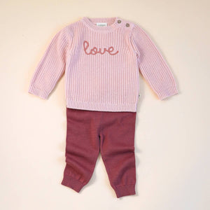'Love' Embroidered Chunky Knit Baby Sweater (Organic)