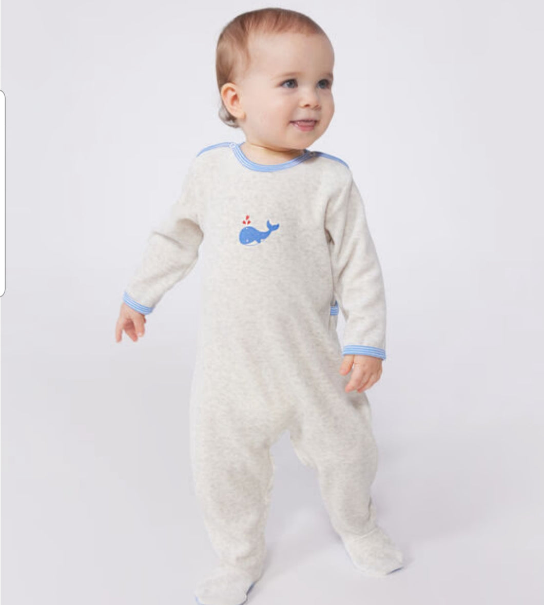 Whale Velour Footie