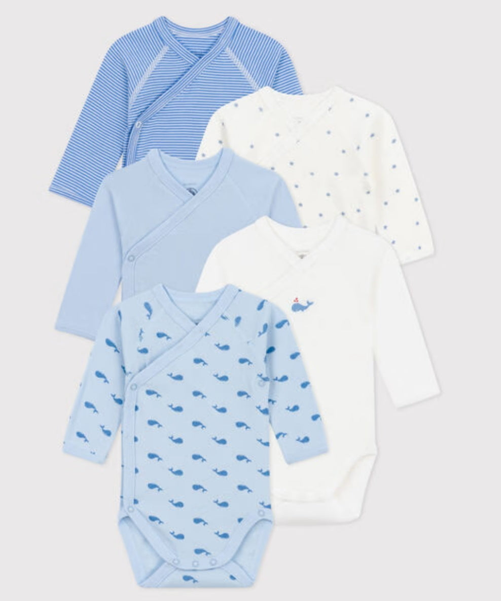 Onesie 5-Pack - Long Sleeve Blue Whales