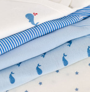 Onesie 5-Pack - Long Sleeve Blue Whales