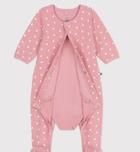 Load image into Gallery viewer, Heart Print Footie with Attached Onesie
