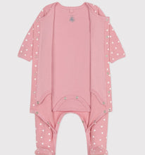 Load image into Gallery viewer, Heart Print Footie with Attached Onesie
