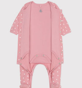 Heart Print Footie with Attached Onesie