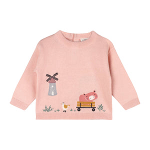 Organic Cotton Farm Windmill Applique Sweater