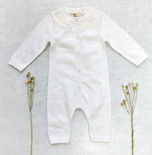 Load image into Gallery viewer, Dove White Knit Floral Embroidered Baby Jumpsuit
