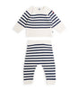 White and Navy Stripe Sweater and Pants Set