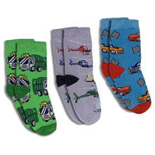 Load image into Gallery viewer, Trucks, Helicopters and Race Cars Kids Socks / 3-Pack
