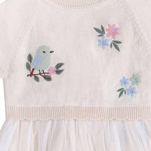 Load image into Gallery viewer, Bird Floral Embroidered Tutu Knit Baby Dress (Organic)
