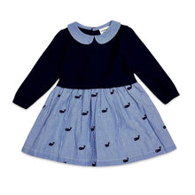Load image into Gallery viewer, Whale Embroidered Pinstripe Baby Sweater Knit Dress (Organic)
