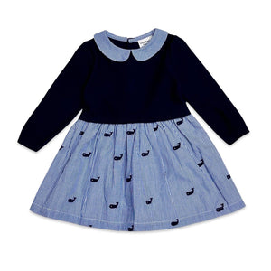 Whale Embroidered Pinstripe Baby Sweater Knit Dress (Organic)