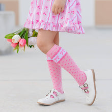 Load image into Gallery viewer, Pink Bow Scalloped Knee Socks
