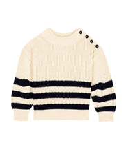 Load image into Gallery viewer, Navy Striped Sweater with Shoulder Buttons
