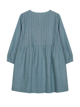 Load image into Gallery viewer, Blue dress with long sleeves on a white background
