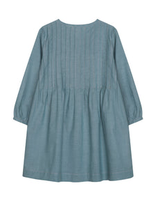 Blue dress with long sleeves on a white background